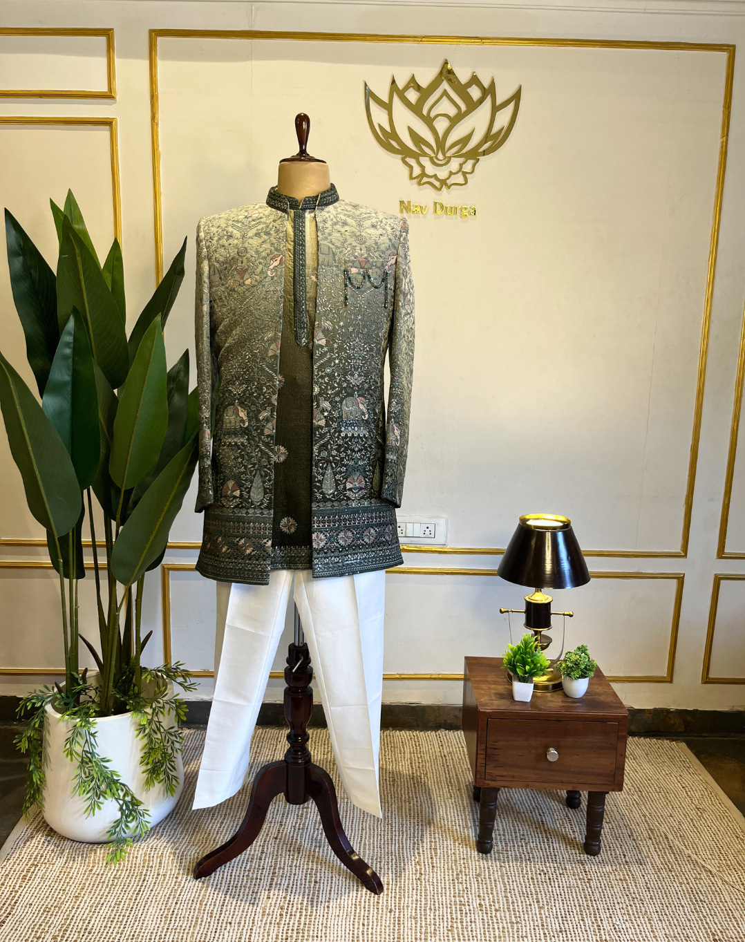 Royal Elephant Motif Velvet Indo-Western Set with Ombre Embroidery