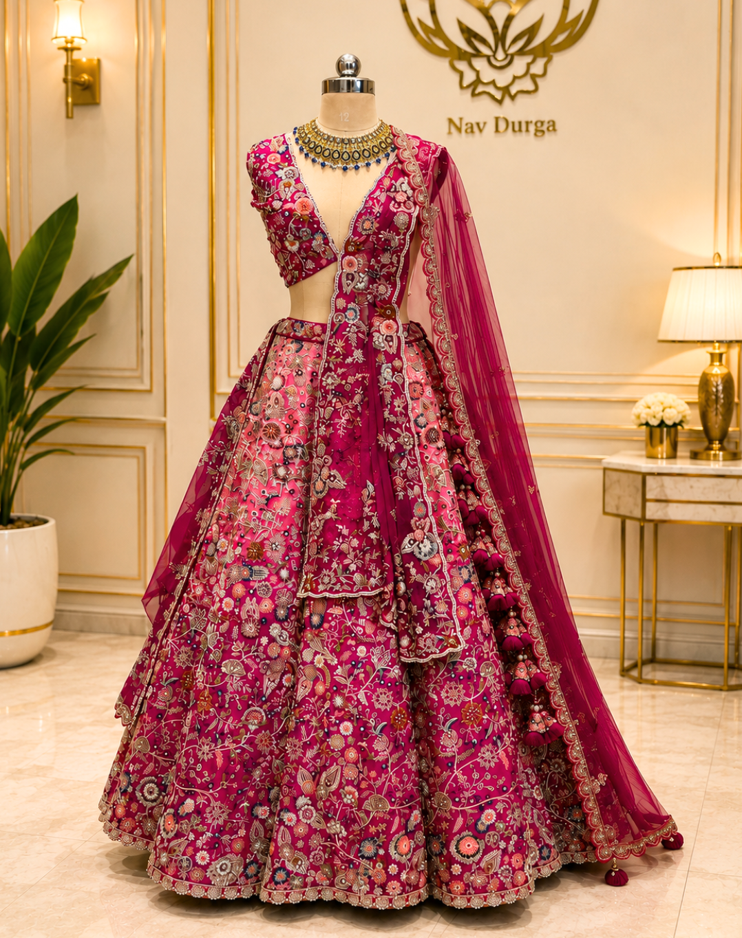 Royal Bloom | Hand-Embroidered Raw Silk Bridal Lehenga
