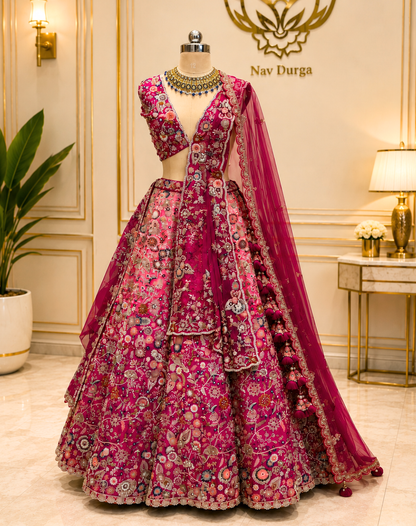Royal Bloom | Hand-Embroidered Raw Silk Bridal Lehenga