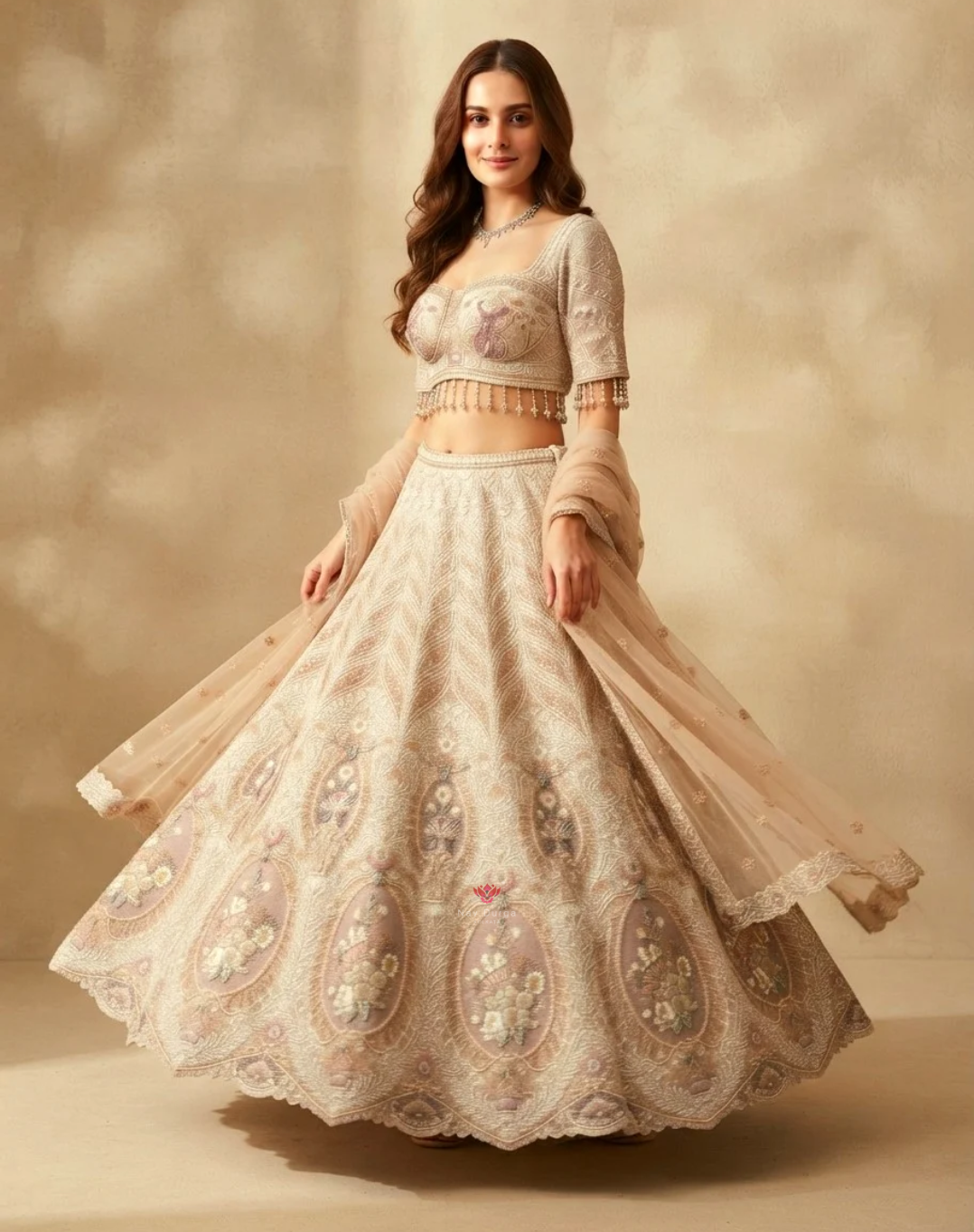 Pearl Bloom | Zari & Resham Embroidered Bridal Lehenga