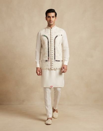 Regal Mosaic | Mirror & Thread Embroidered Men's Indo-Western Set