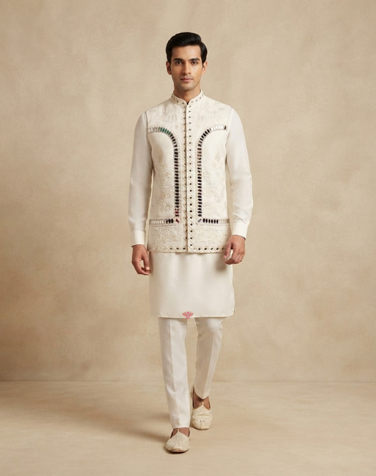 Regal Mosaic | Mirror & Thread Embroidered Men's Indo-Western Set