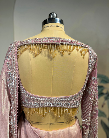 Mauve Rose Cutdana Drape Saree