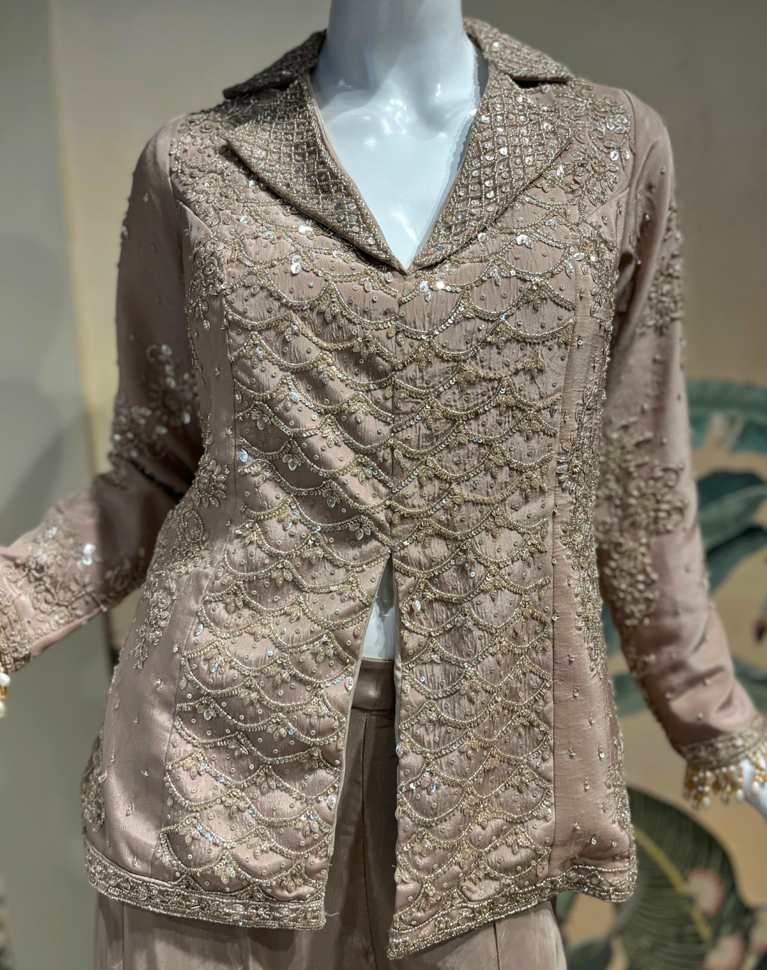Dusty Rose Sequin Tuxedo Palazzo Set