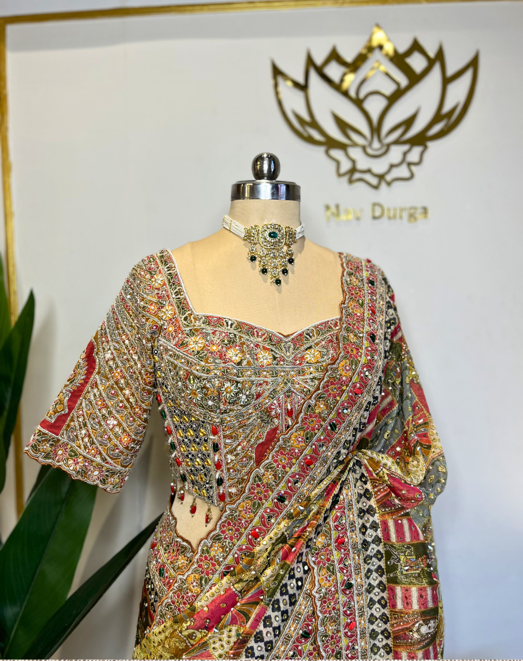 Handcrafted Dabka & Zardosi Tissue Saree with Heritage Art Print
