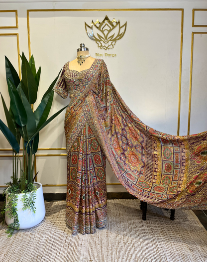 Regal Dabka & Zardosi Tissue Saree with Heritage Mosaic Embroidery