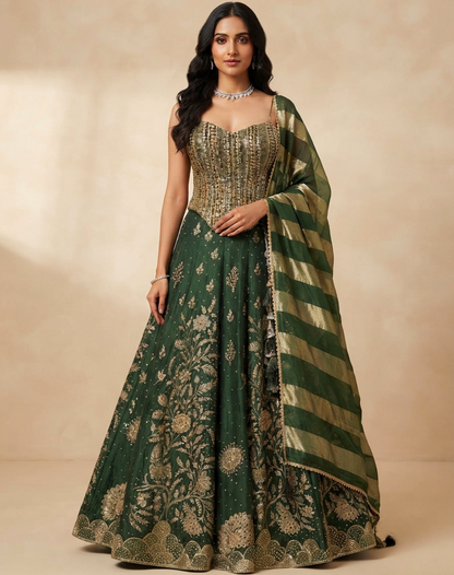 Emerald Zardosi Corset Lehenga Set