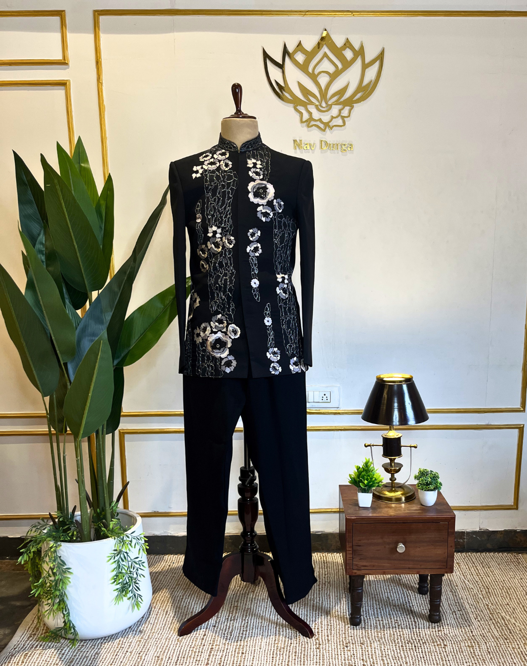 Black Orchid Embroidered Silk Indo-Western Set