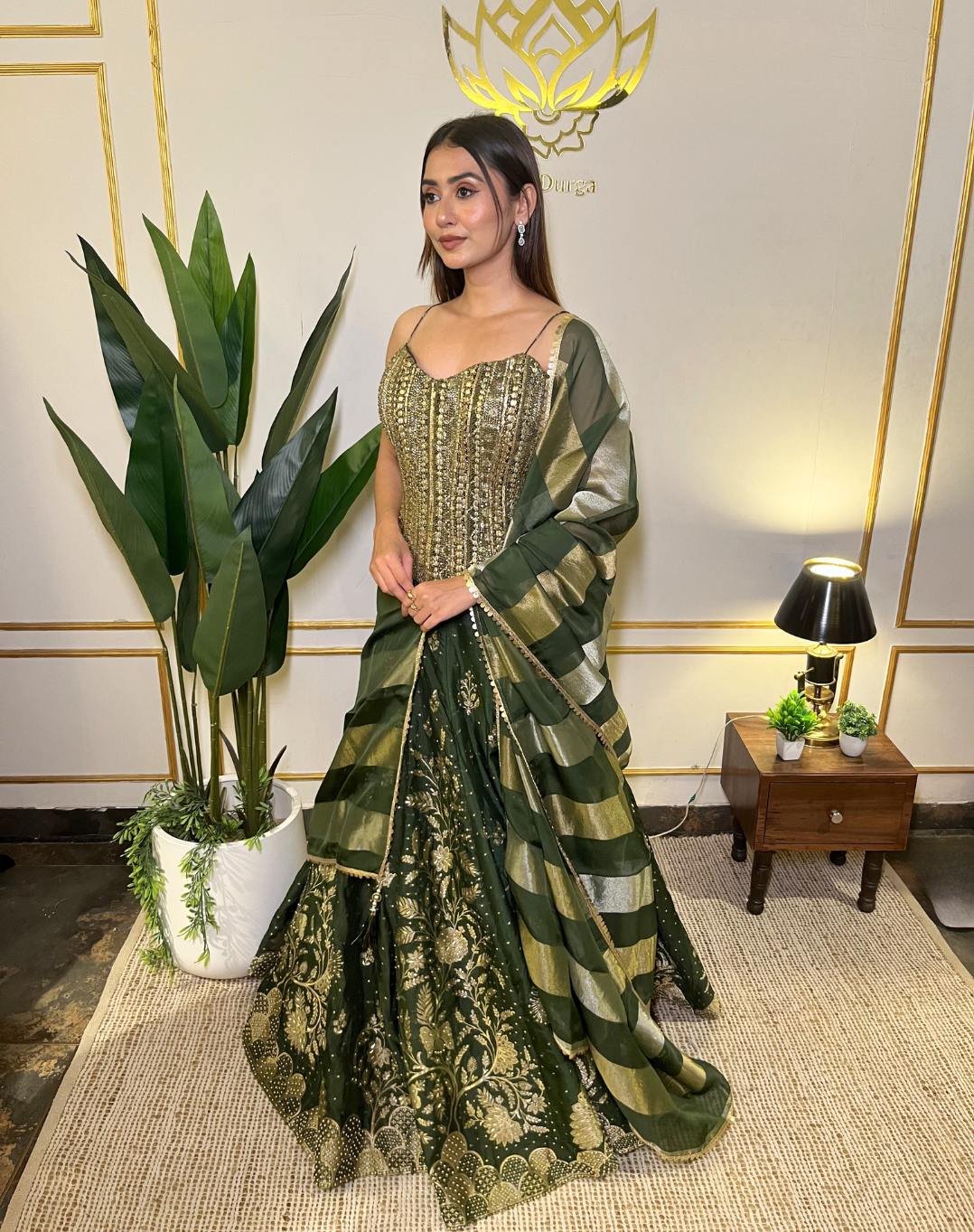 Emerald Zardosi Corset Lehenga Set