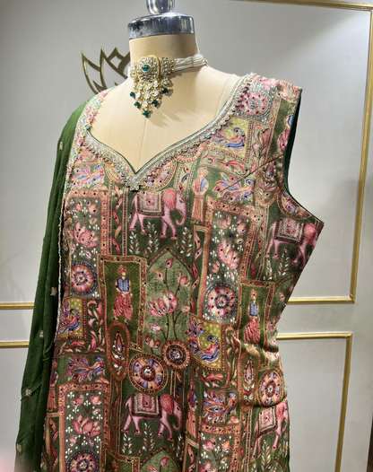 Heritage Brocade Printed Kurta Palazzo Set