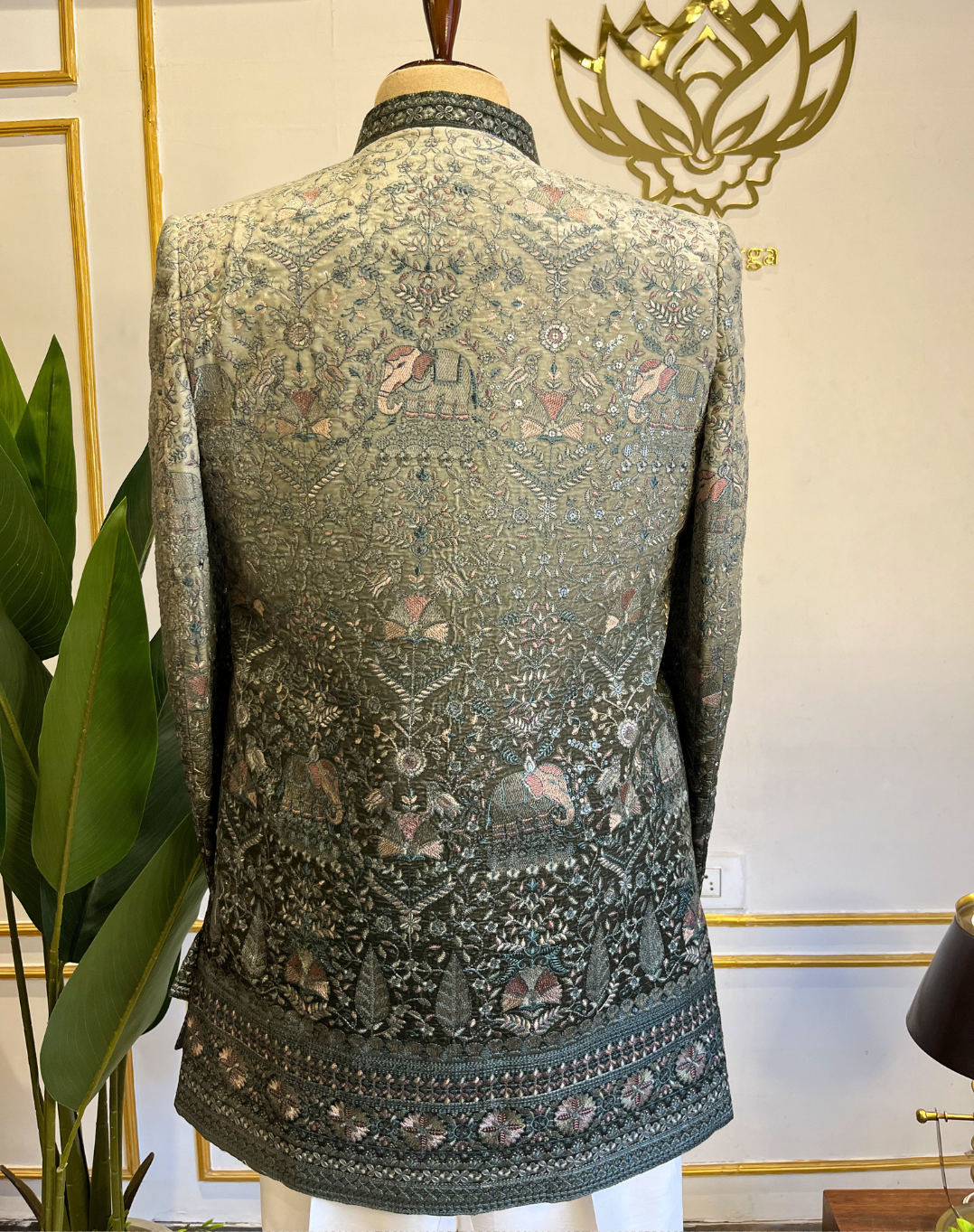 Royal Elephant Motif Velvet Indo-Western Set with Ombre Embroidery