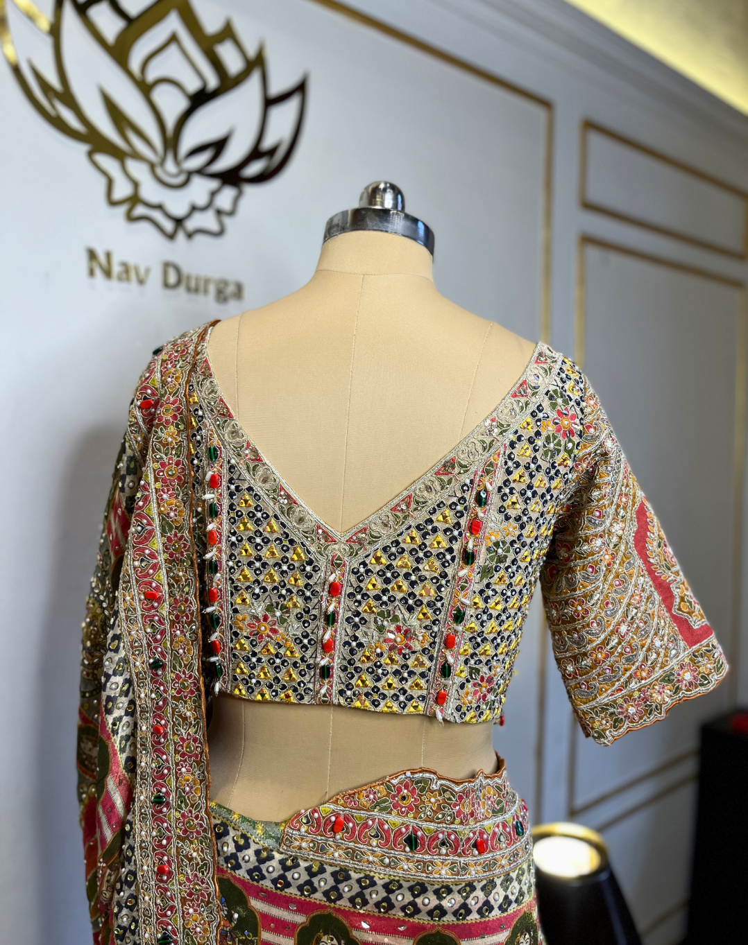 Handcrafted Dabka & Zardosi Tissue Saree with Heritage Art Print