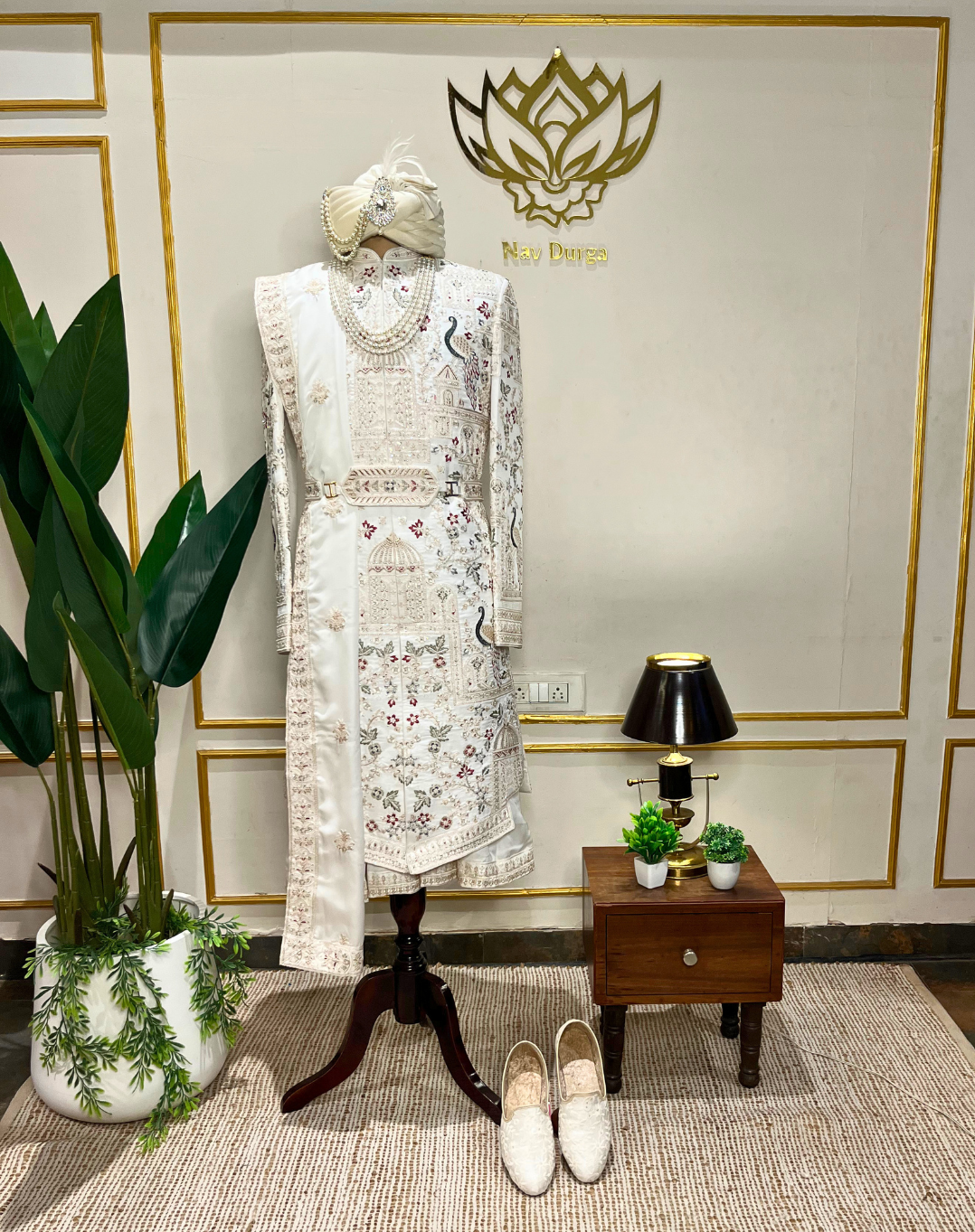 Ivory Heritage Hand-Embroidered Bamber Silk Sherwani Set