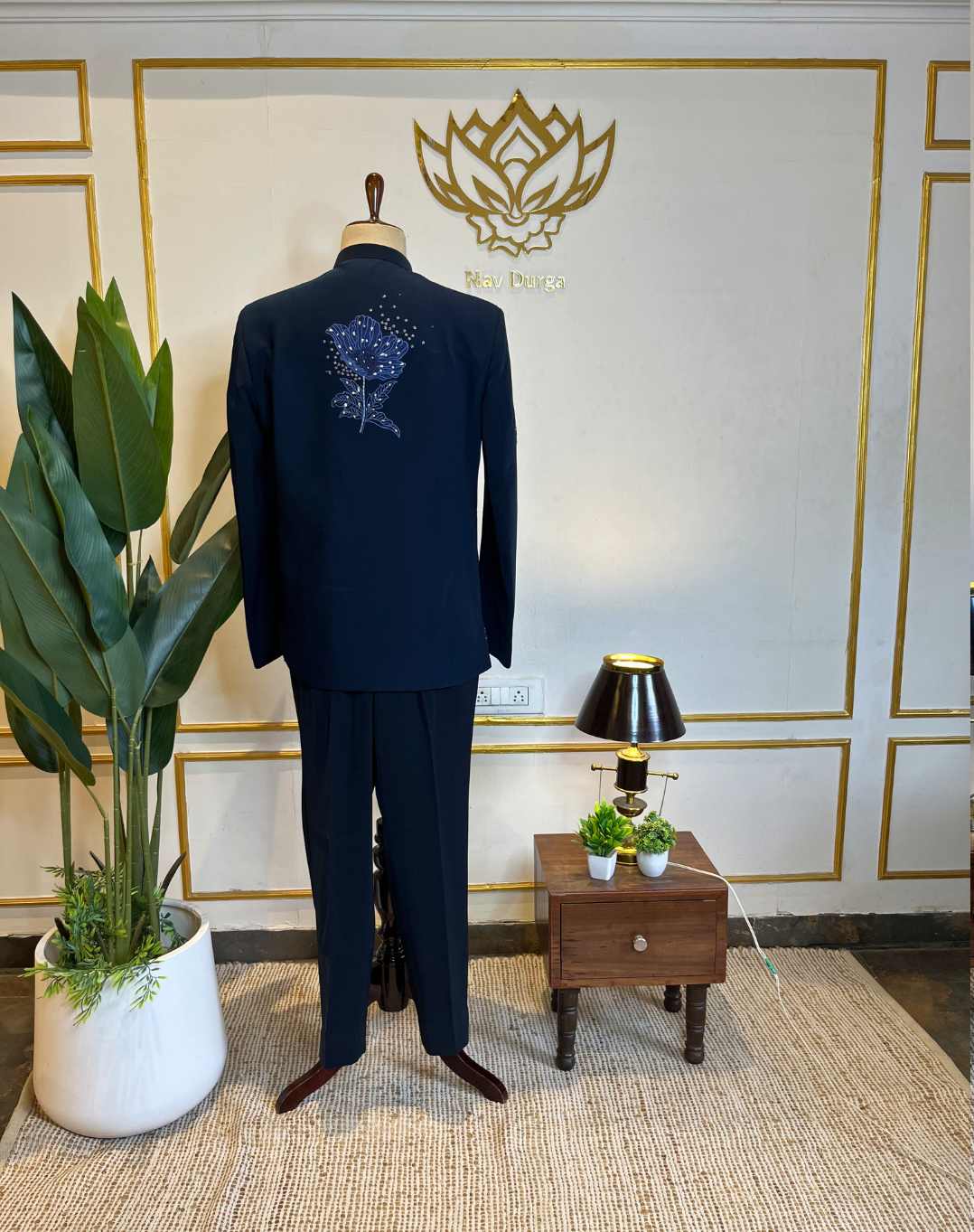 Midnight Bloom Embroidered Bandhgala Set