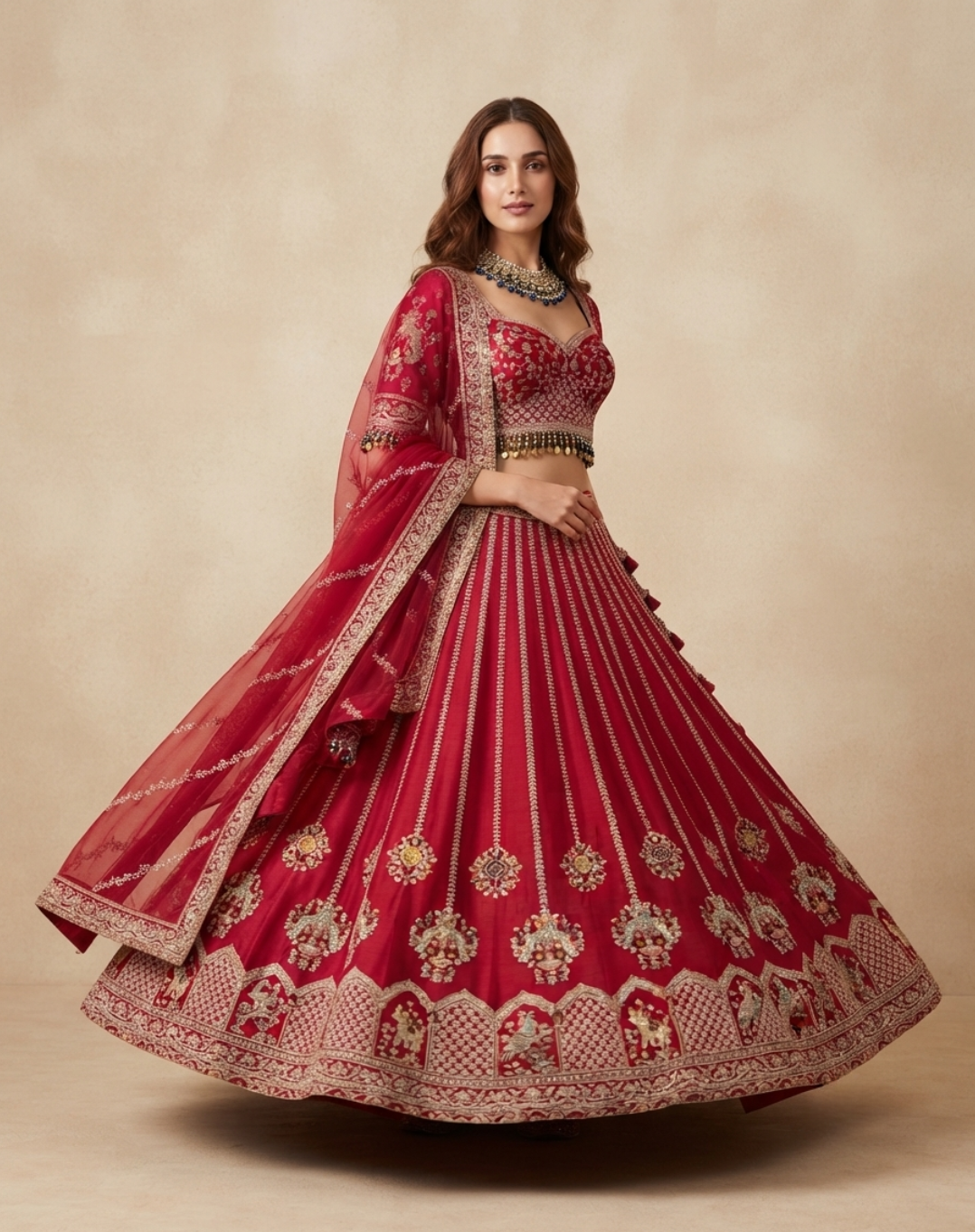 Crimson Aangan | Zari & Sequin Embellished Bridal Lehenga