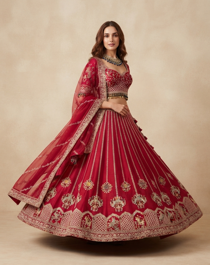 Crimson Aangan | Zari & Sequin Embellished Bridal Lehenga