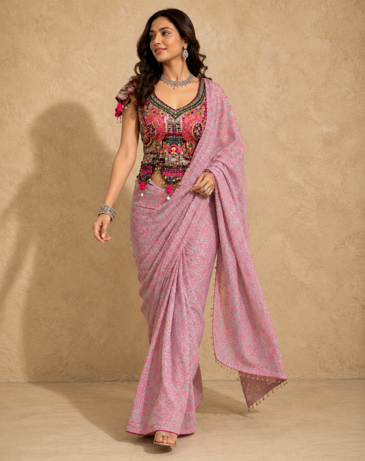 Gulabari Mosaic Embellished Saree