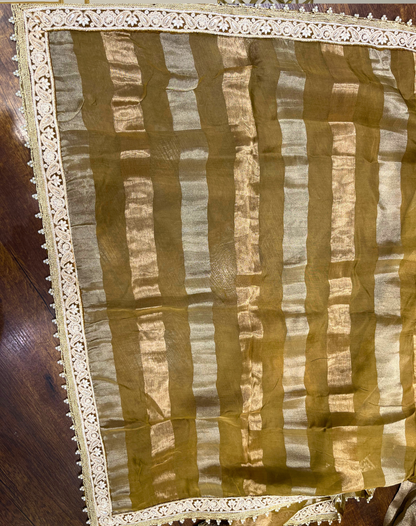 Champagne Gold Embroidered Tissue Suit Set