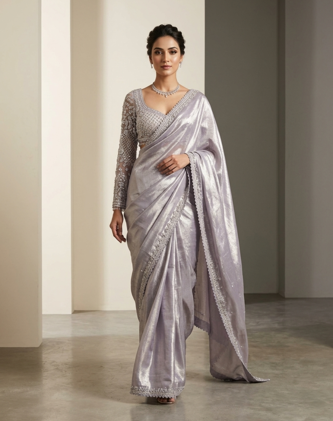 Mauve Rose Cutdana Drape Saree