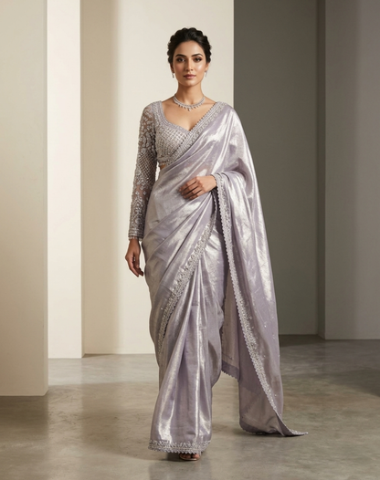 Mauve Rose Cutdana Drape Saree
