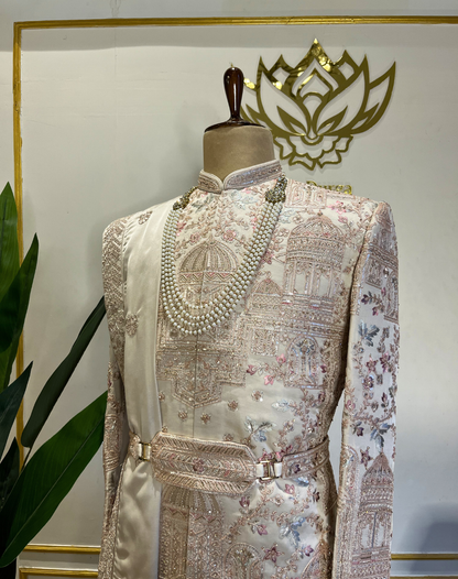 Royal Heritage | Ivory Bamber Silk Sherwani Set