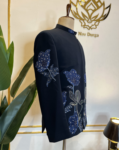 Midnight Bloom Embroidered Bandhgala Set