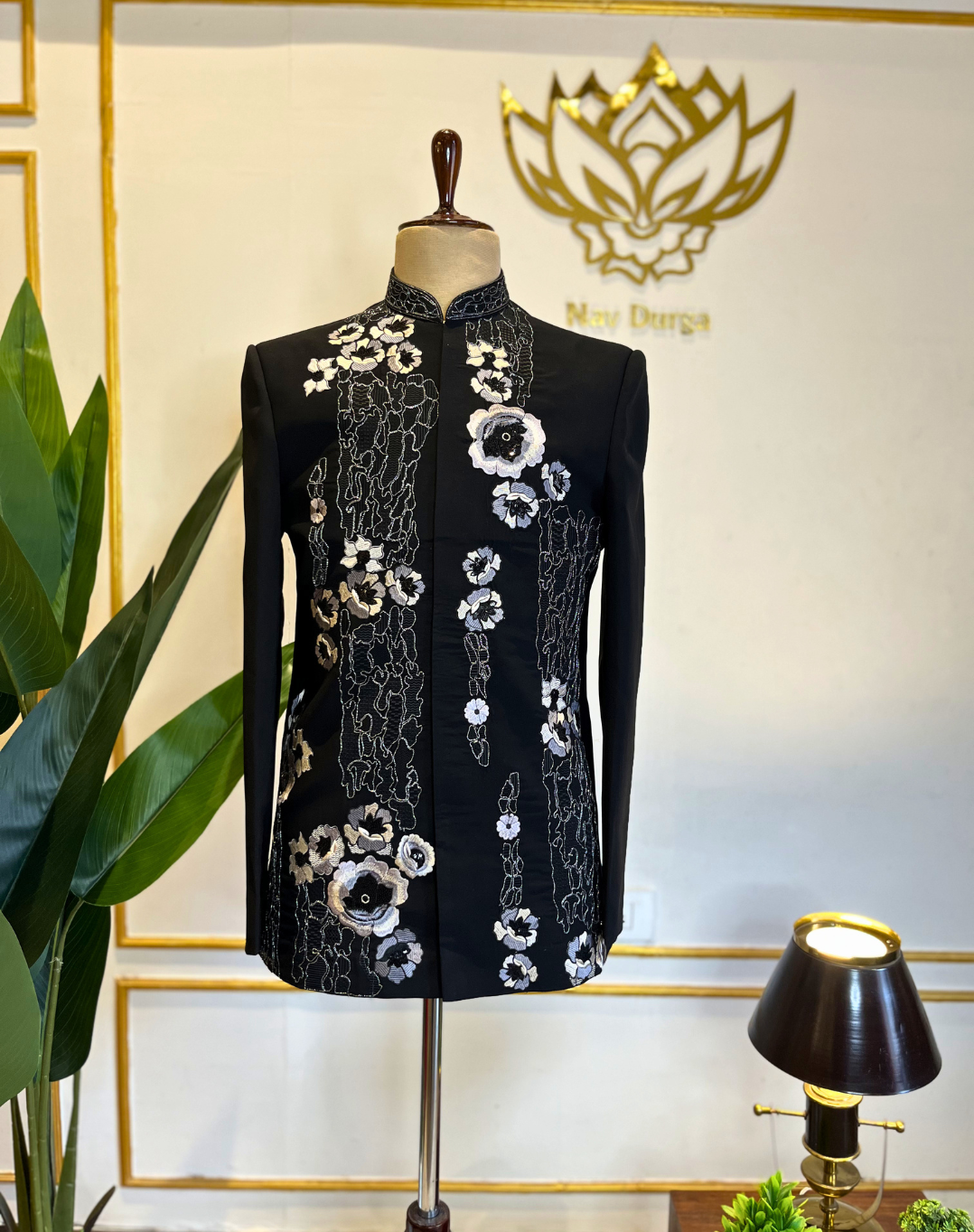 Black Orchid Embroidered Silk Indo-Western Set