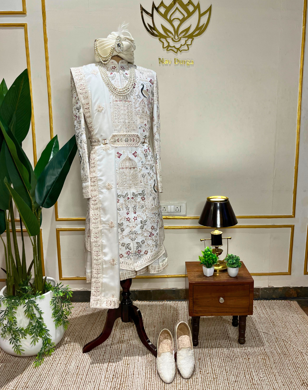 Ivory Heritage Hand-Embroidered Bamber Silk Sherwani Set