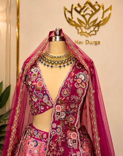 Royal Bloom | Hand-Embroidered Raw Silk Bridal Lehenga