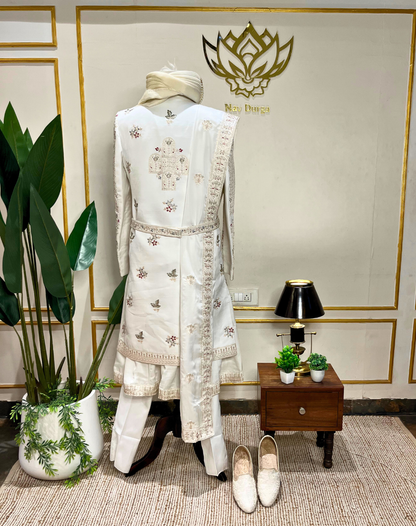 Ivory Heritage Hand-Embroidered Bamber Silk Sherwani Set