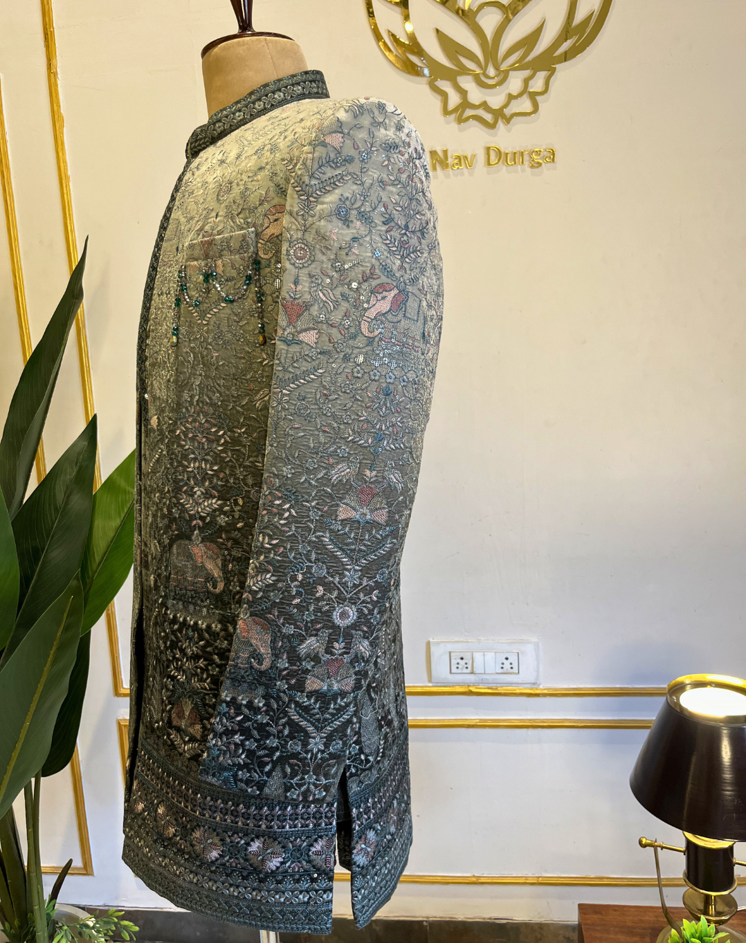 Royal Elephant Motif Velvet Indo-Western Set with Ombre Embroidery