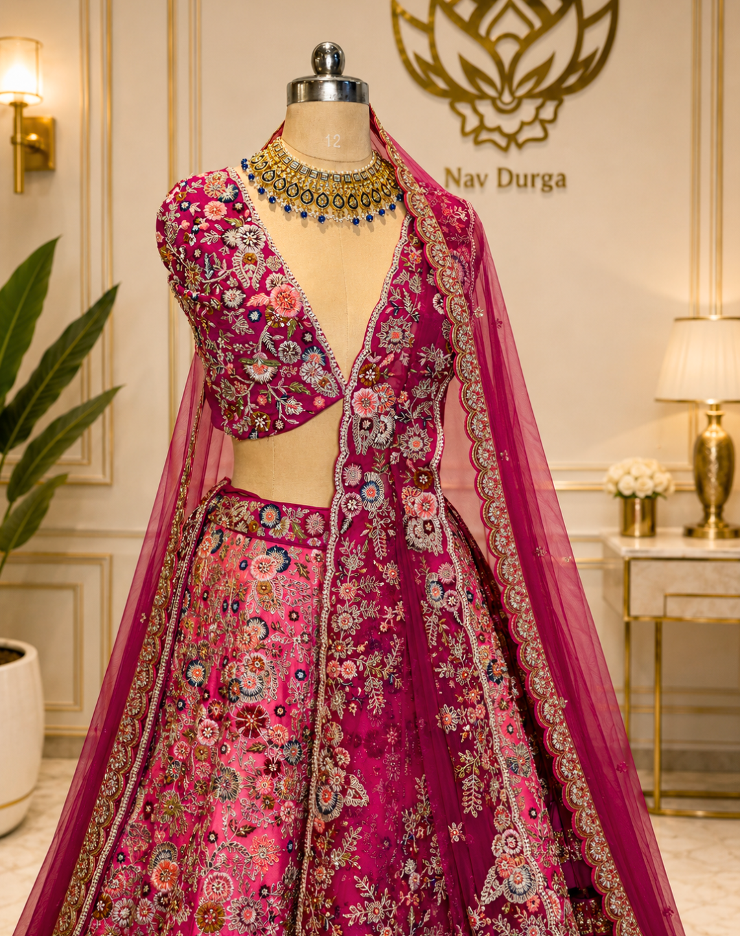 Royal Bloom | Hand-Embroidered Raw Silk Bridal Lehenga