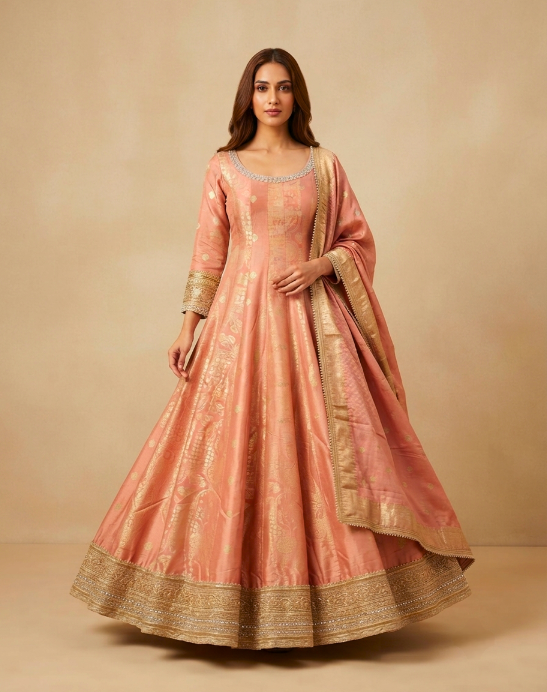 Blush Gold Tissue Festive Anarkali Gown