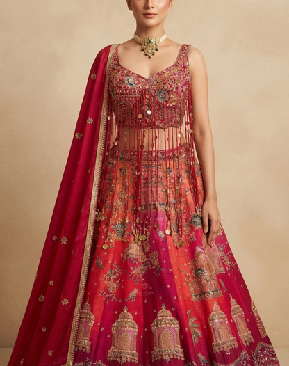 Gulmohar Royale | Zari & Mirror Work Bamber Silk Lehenga