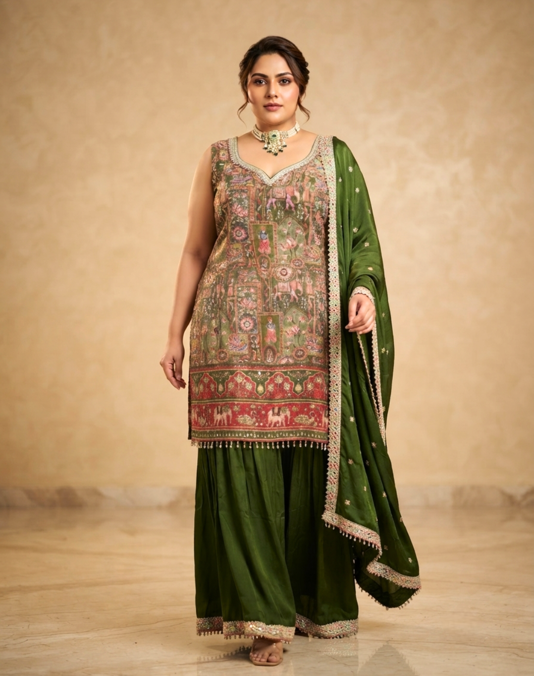 Heritage Brocade Printed Kurta Palazzo Set