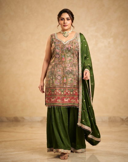 Heritage Brocade Printed Kurta Palazzo Set