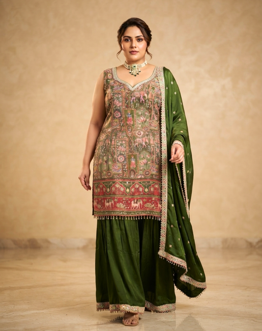 Heritage Brocade Printed Kurta Palazzo Set