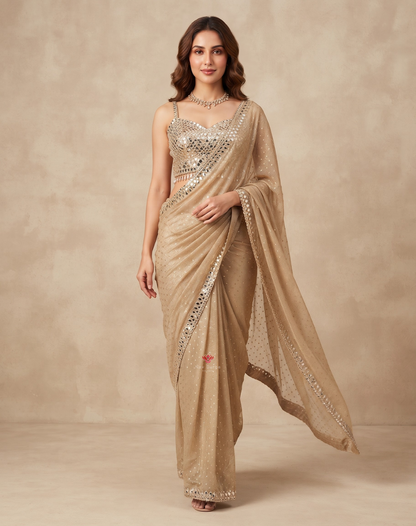 Mirror Muse | Mirror Work & Tassel Tissue Saree