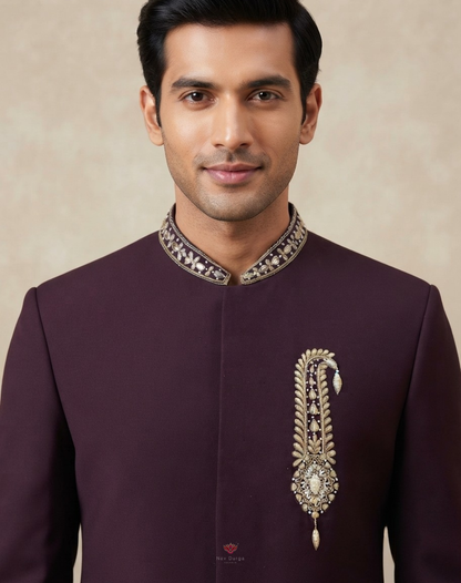 Midnight Crest | Zari & Thread Embroidered Men's Bandhgala Set