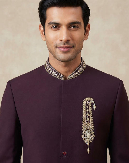 Midnight Crest | Zari & Thread Embroidered Men's Bandhgala Set
