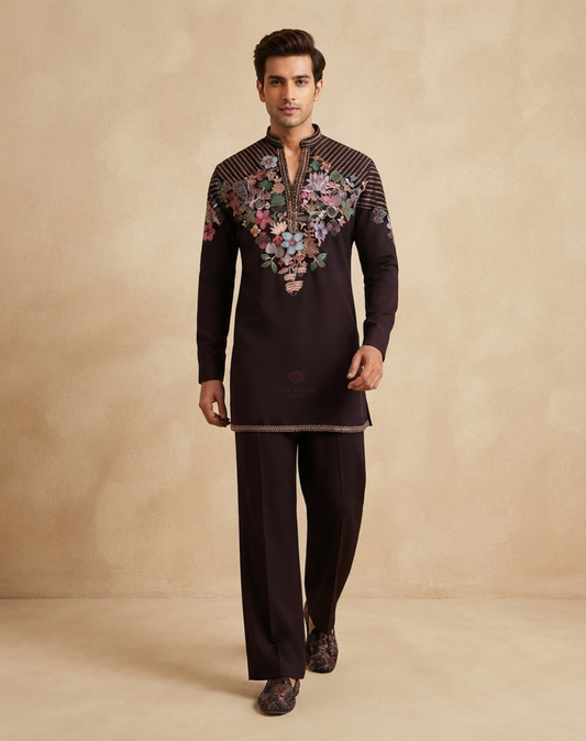 Floral Noir | Multicolor Thread & Zari Embroidered Cotton Silk Indo-Western