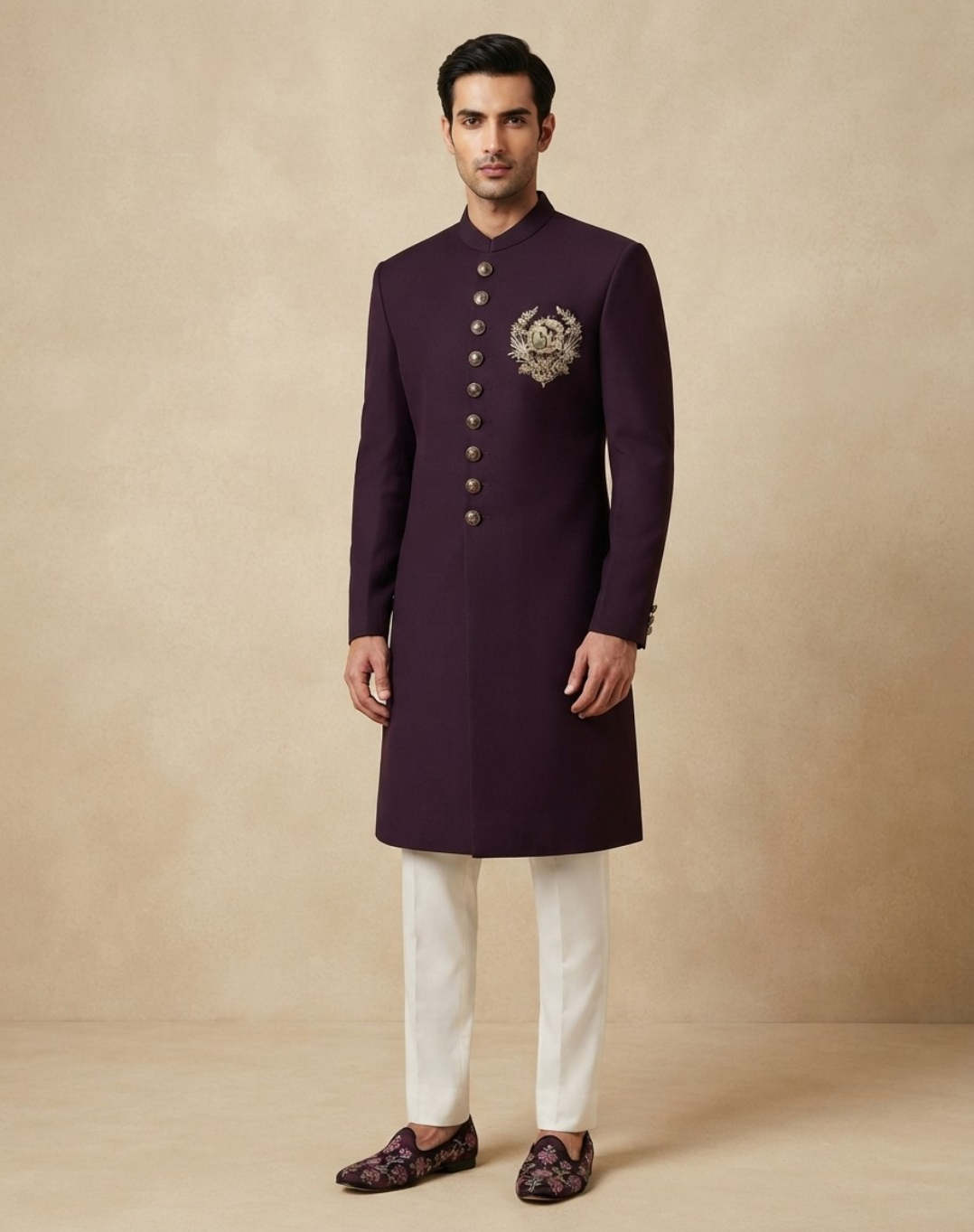 Regal Crest | Zari & Cutdana Embroidered Silk Sherwani