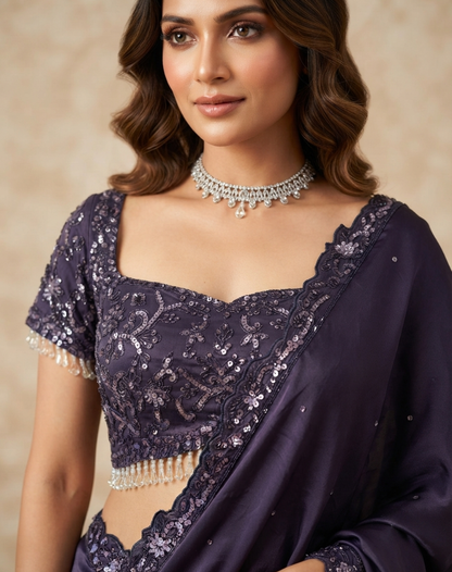 Midnight Bloom | Cutdana & Crystal Embellished Saree