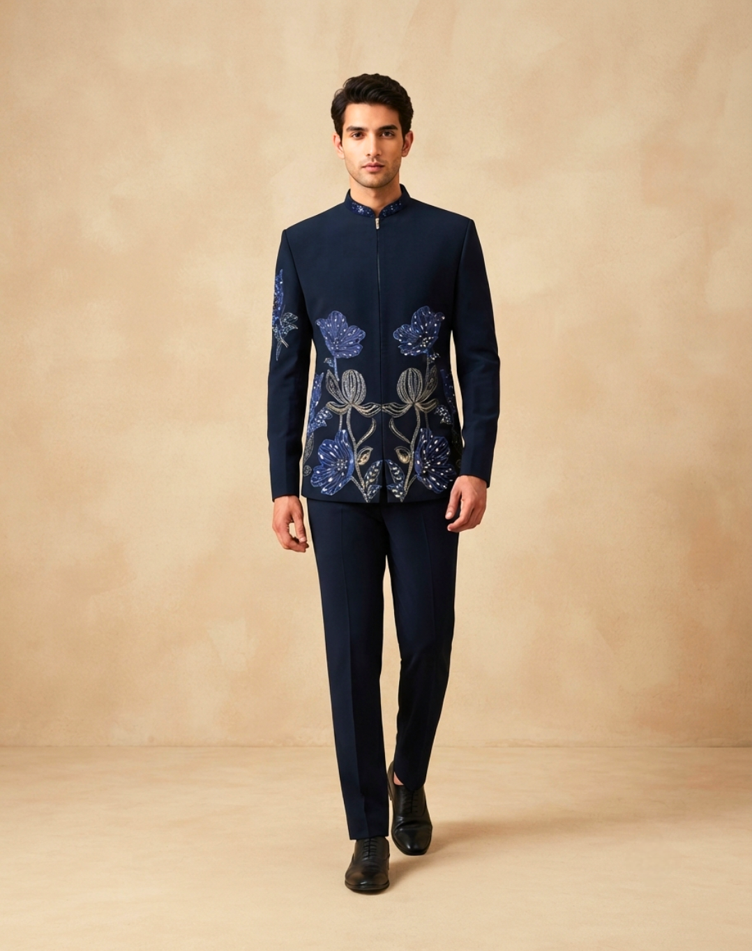 Midnight Bloom Embroidered Bandhgala Set