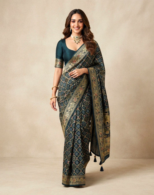 Forest Zari & Cutdana Georgette Saree