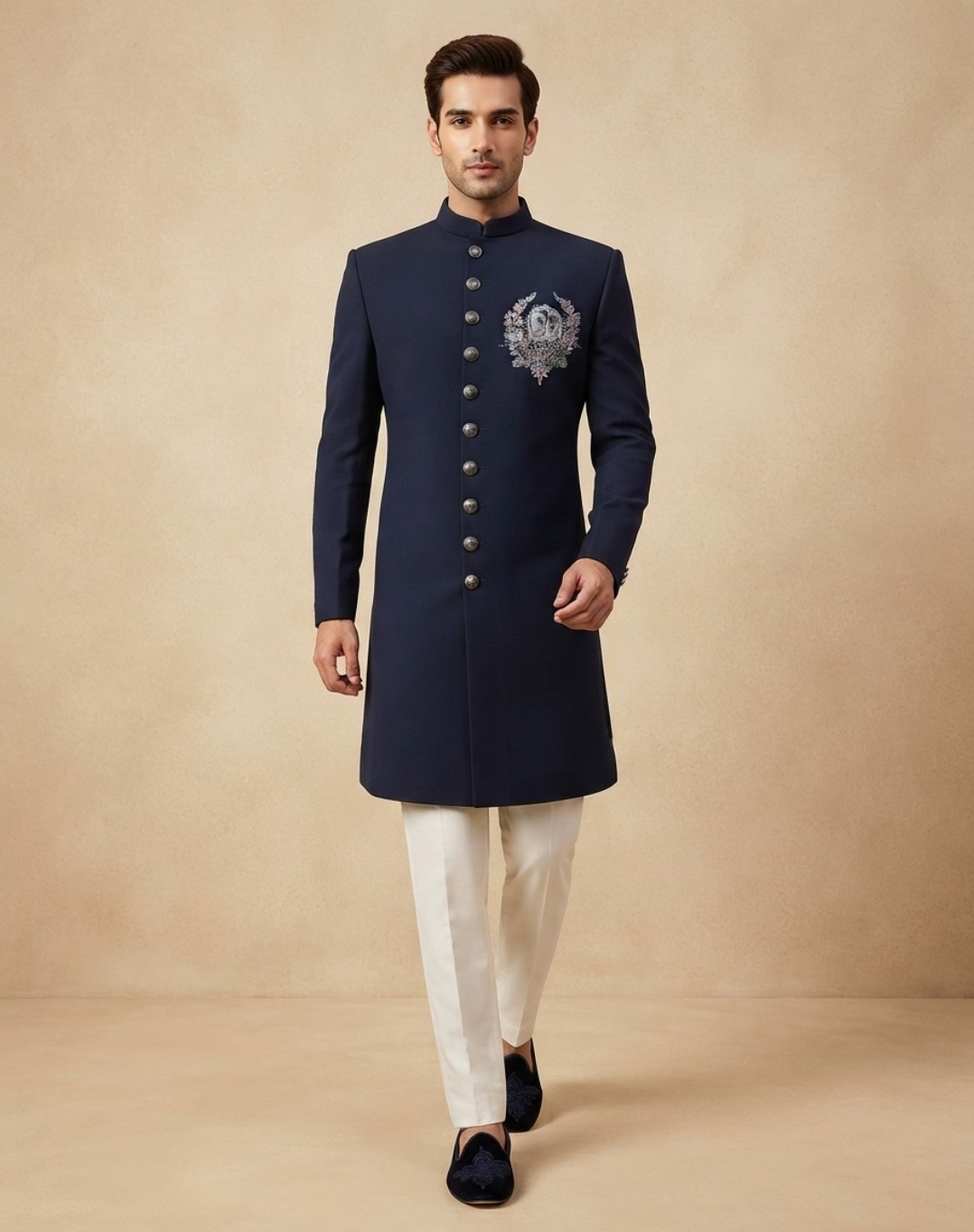 Regal Crest | Zari & Cutdana Embroidered Silk Sherwani