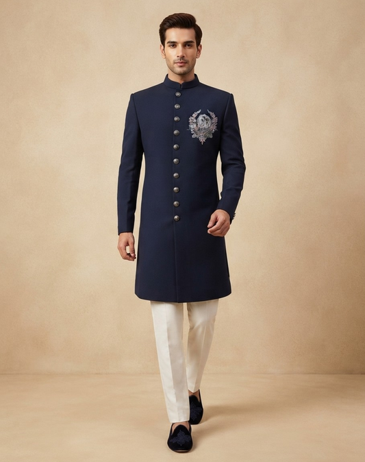Regal Crest | Zari & Cutdana Embroidered Silk Sherwani