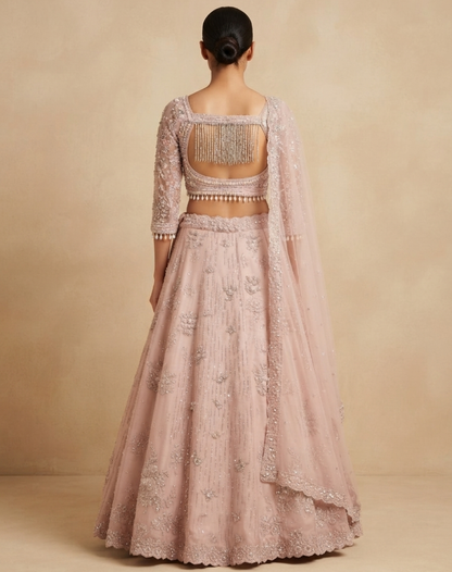 Rosé Veil | Zari & Cutdana Embroidered Lehenga
