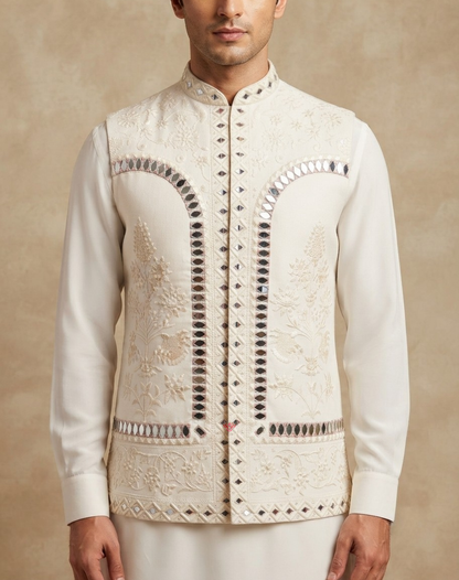 Regal Mosaic | Mirror & Thread Embroidered Men's Indo-Western Set