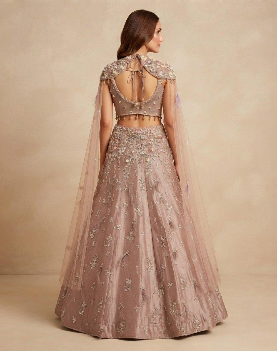 Blush Reverie | Pearl & Crystal Embellished Lehenga
